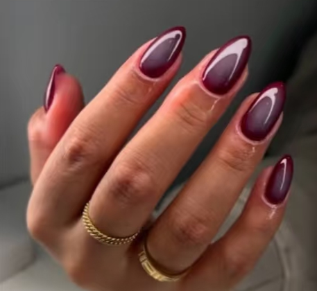 Red Ombre Cat Eye Almond Press On Nails, Handmade Glossy Reusable False Nails.